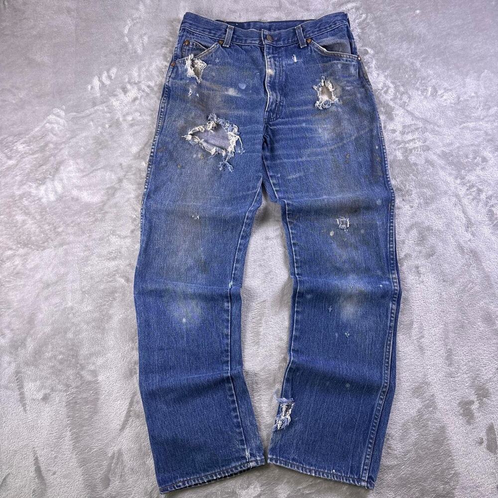 VTG 80s Levi’s 557 Cowboys Jeans 29x30.5 USA Bootcut Distressed Thrashed Denim